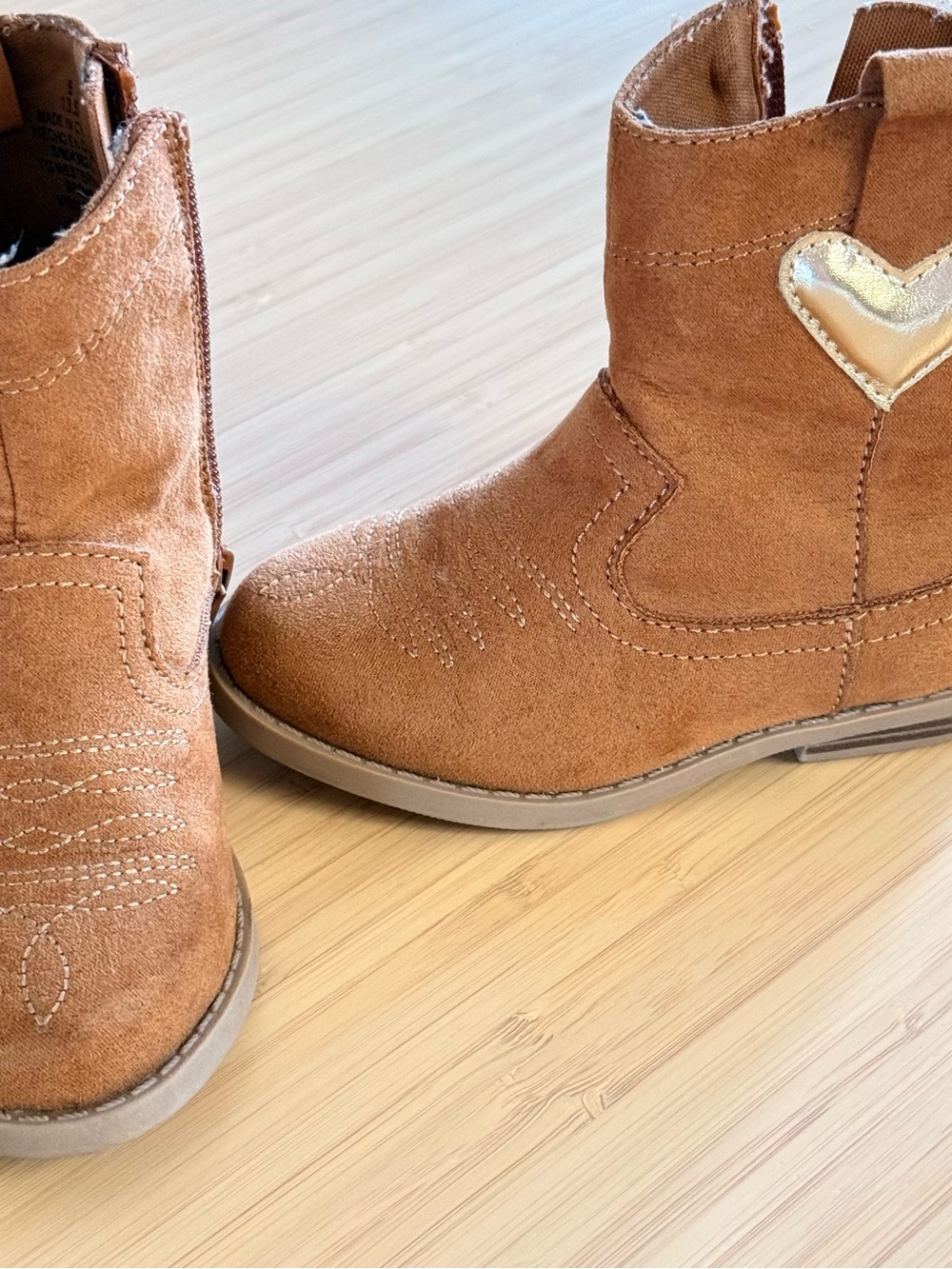 Old Navy Tan Kids Ankle Boots with Gold Heart Accent
